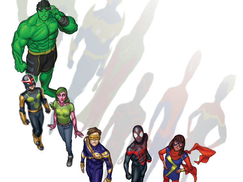 Hulk, Nova, Viv, Ciclope, Spider-Man y Ms Marvel Champions