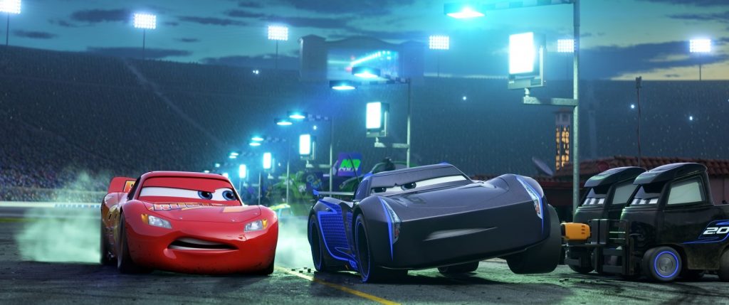 NEXT-GEN COMPETITION – In Disney•Pixar’s “Cars 3,” a sleek, new generation of racers hits the track, including frontrunner Jackson Storm, who threatens Lightning McQueen’s championship status and forces him to rethink his strategy. With Owen Wilson and Armie Hammer as the voices of Lightning McQueen and Jackson Storm, “Cars 3” opens in theaters nationwide on June 16, 2017. ©2017 Disney•Pixar. All Rights Reserved.